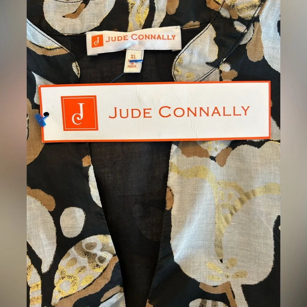 JUDE CONNALLY Faith Cotton Voile  Dress Grand Floral Black Gold XL NWT $198 - Picture 11 of 14